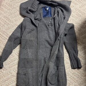 American Eagle Gray Hooded Cardigan sweater